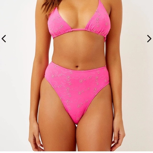 Frankie's Bikinis Swim Hot Pink Frankies Bikinis Eyelet High